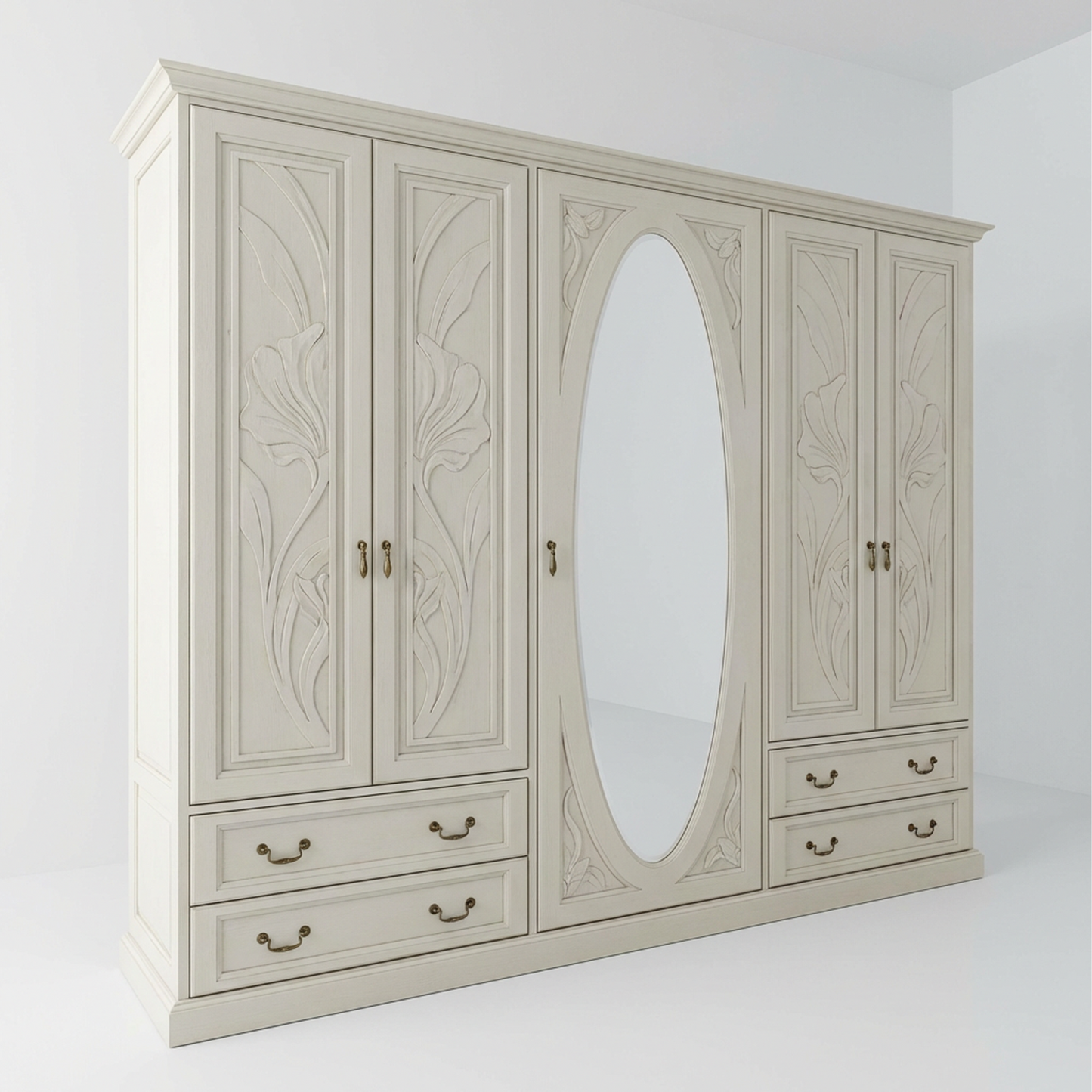 French Vintage Wardrobe Armoire with Oval Mirror