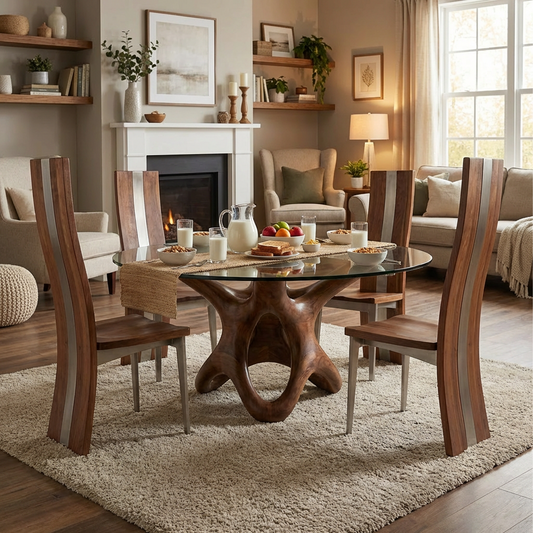Sculptural Round Glass Dining Table Set
