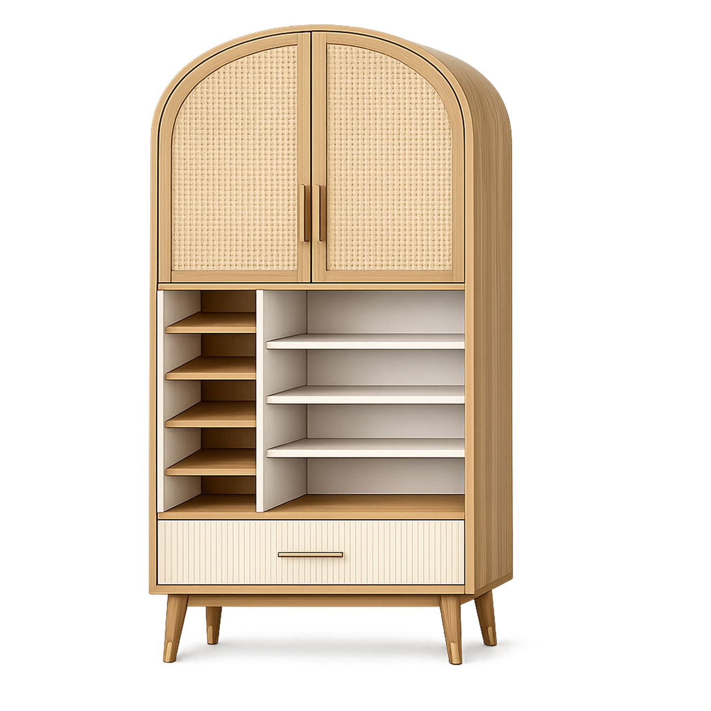 Arched Rattan Door Storage Cabinet with Drawer