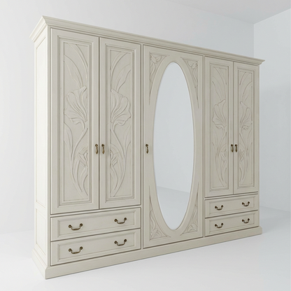 French Vintage Wardrobe Armoire with Oval Mirror