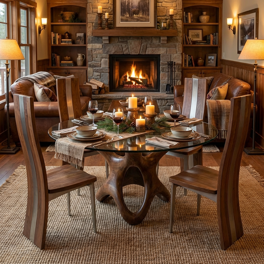 Sculptural Round Glass Dining Table Set