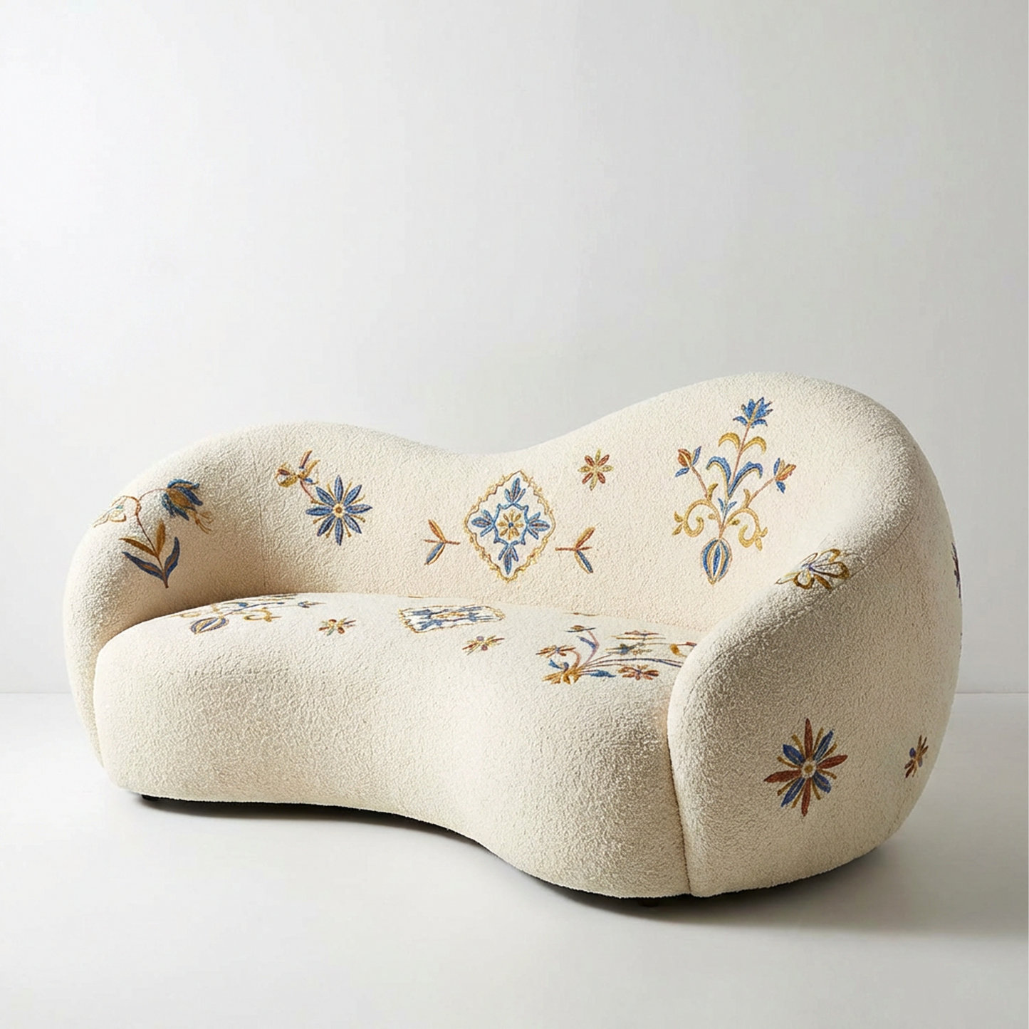 Embroidered Bouclé Loveseat Sofa