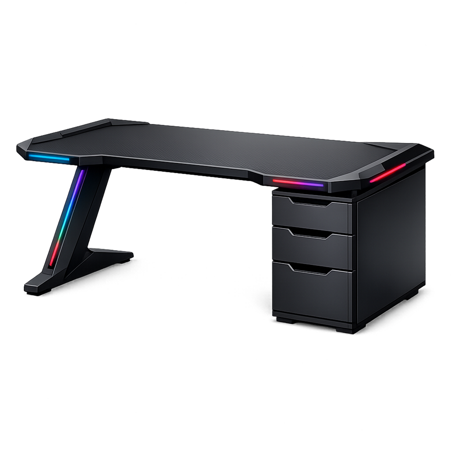 RGB LED Gaming Desk with 3-Drawer Storage Cabinet
