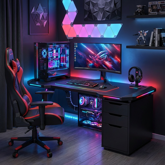 RGB LED Gaming Desk with 3-Drawer Storage Cabinet