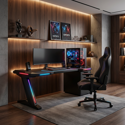 RGB LED Gaming Desk with 3-Drawer Storage Cabinet