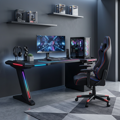 RGB LED Gaming Desk with 3-Drawer Storage Cabinet