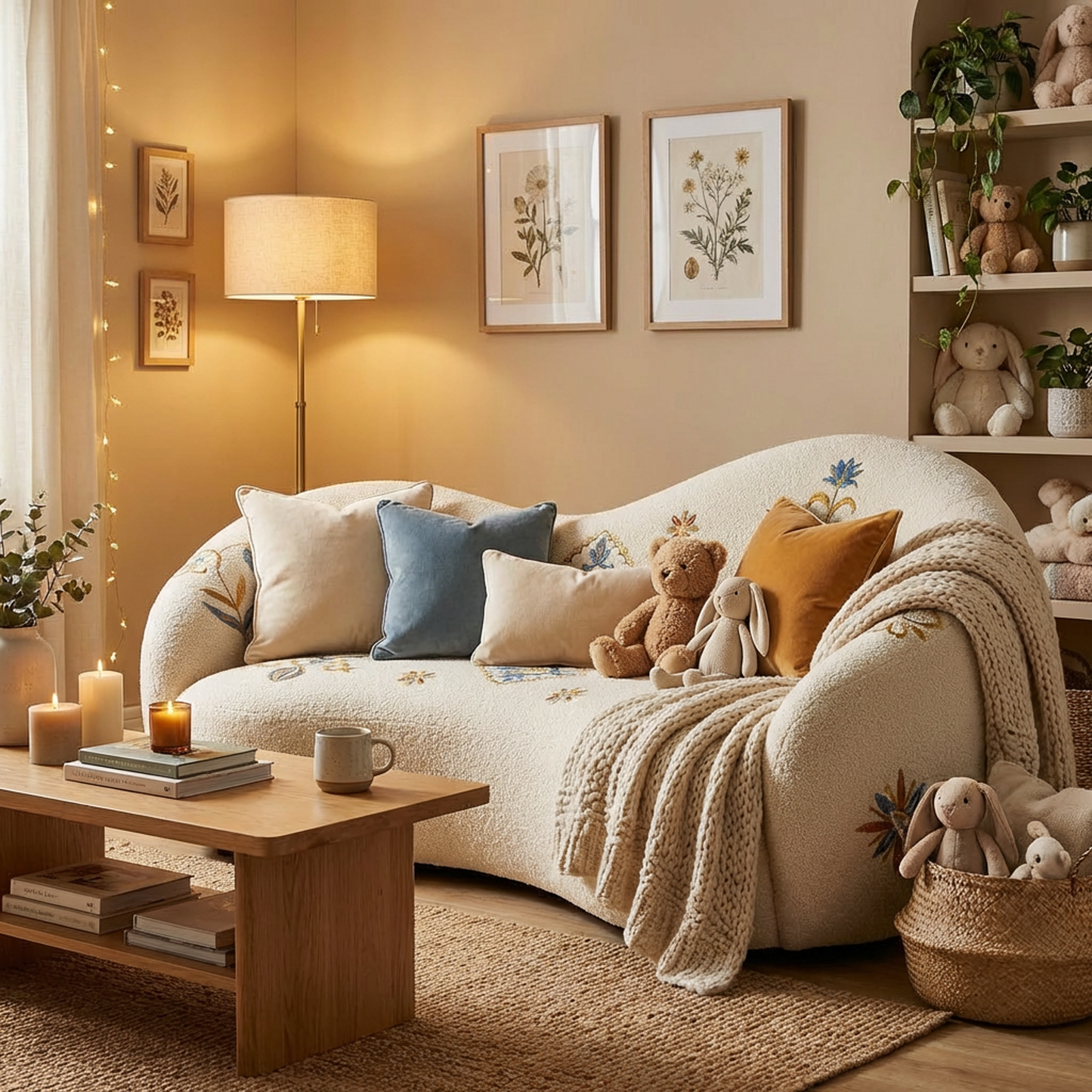 Embroidered Bouclé Loveseat Sofa