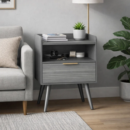 Modern Nightstand with Drawer & Open Shelf
