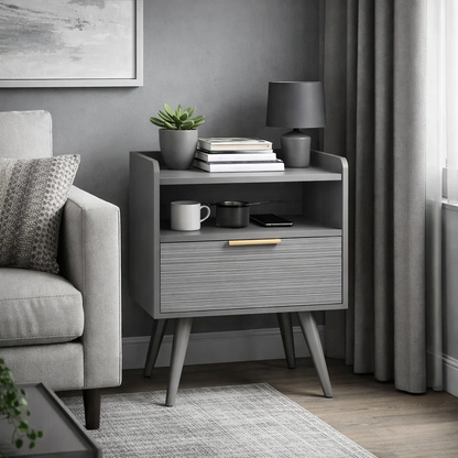 Modern Nightstand with Drawer & Open Shelf