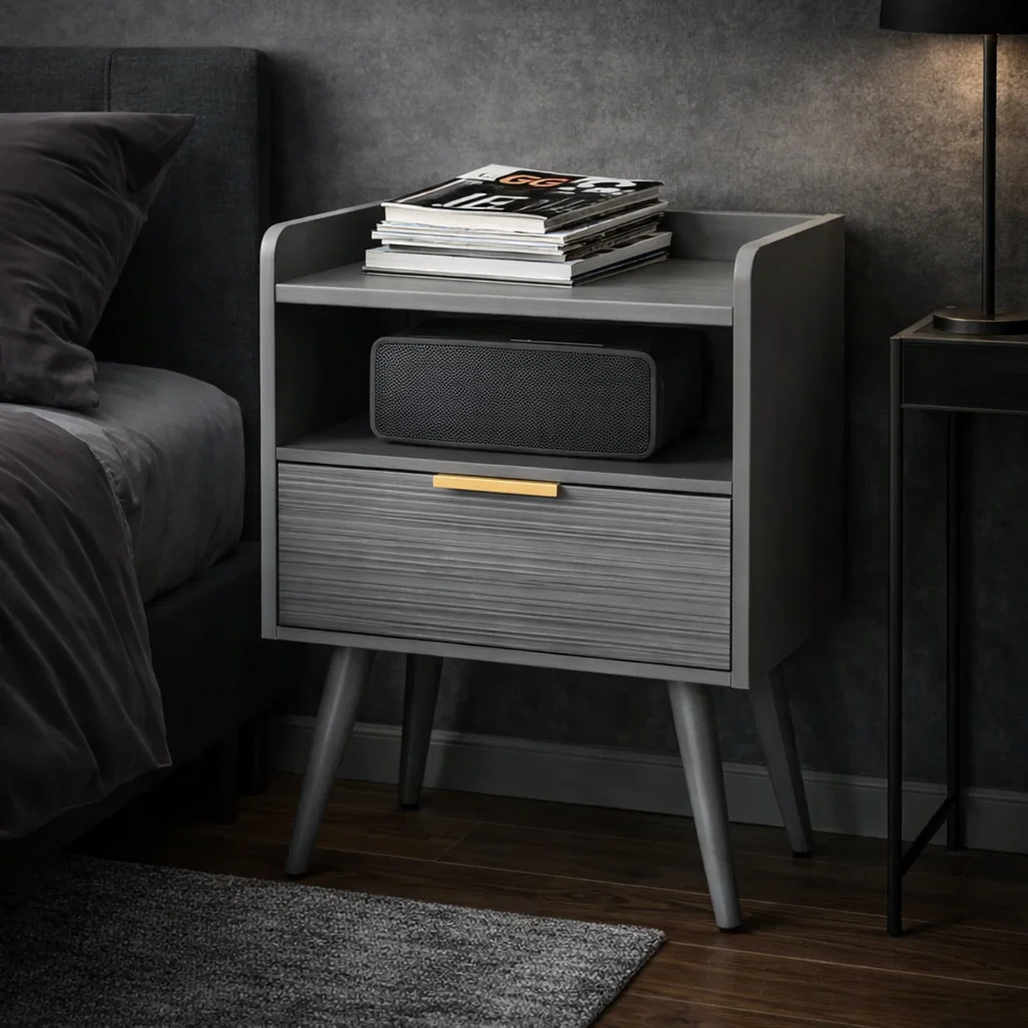 Modern Nightstand with Drawer & Open Shelf