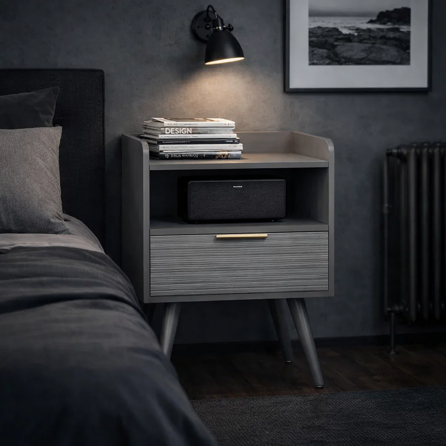 Modern Nightstand with Drawer & Open Shelf